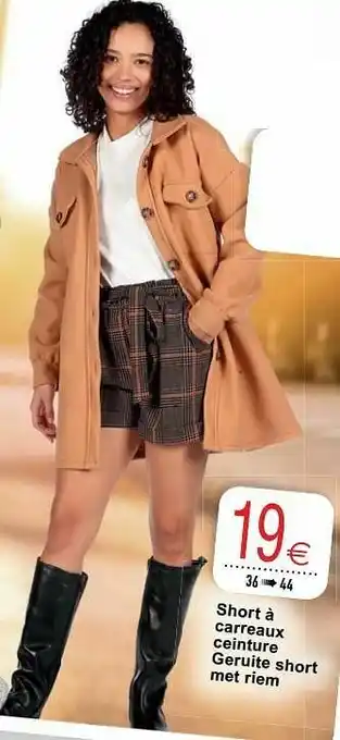 Cora Short à carreaux ceinture geruite short met riem aanbieding