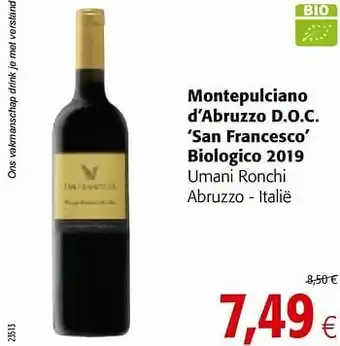 Colruyt Montepulciano d’abruzzo d.o.c. san francesco biologico 2019 umani ronchi abruzzo - italië aanbieding