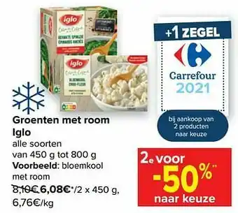 Carrefour Iglo bloemkool met room aanbieding
