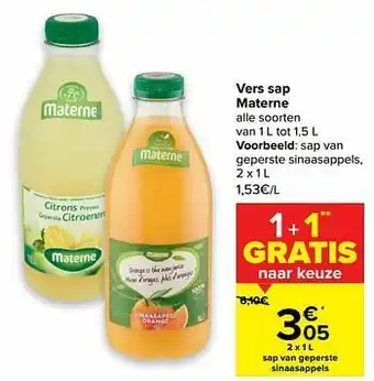 Carrefour Materne sap van geperste sinaasappels aanbieding