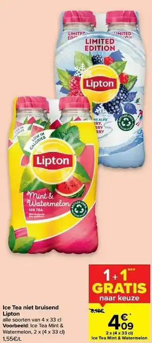 Carrefour Lipton ice tea mint + watermelon aanbieding