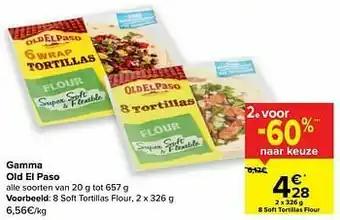 Carrefour Old el paso 8 soft tortillas flour aanbieding
