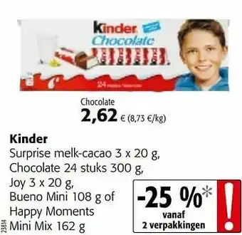 Colruyt Kinder surprise melk-cacao chocolate joy bueno mini of happy moments mini mix aanbieding