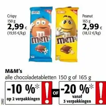 Colruyt M+m’s alle chocoladetabletten aanbieding