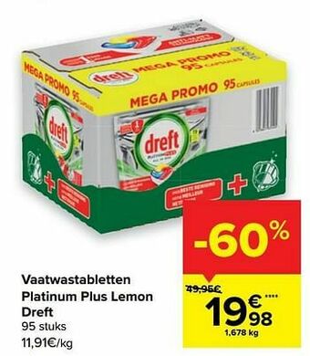 Carrefour Vaatwastabletten platinum plus lemon dreft aanbieding