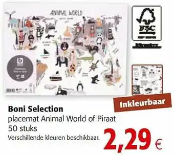 Colruyt Boni selection placemat animal world of piraat aanbieding
