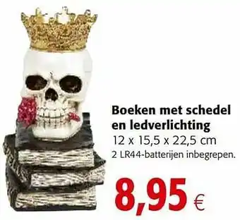 Boeken met schedel en ledverlichting