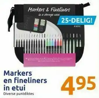 Action Markers en fineliners in etui aanbieding