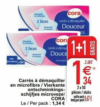 Cora Carrés à démaquiller en microfibre - vierkante ontschminkingsschijfjes microvezel cora aanbieding