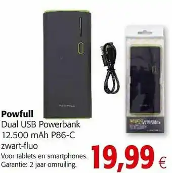 Powfull dual usb powerbank 12.500 mah p86-c zwart-fluo