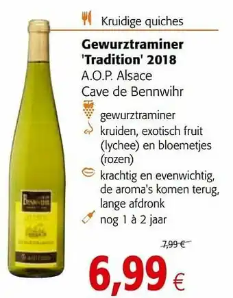 Colruyt Gewurztraminer tradition 2018 a.o.p. alsace cave de bennwihr aanbieding