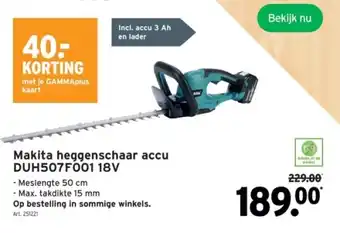 GAMMA Makita heggenschaar accu DUH507F001 18V aanbieding