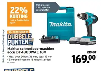 GAMMA Makita schroefboormachine accu DF488DWAE 18V aanbieding