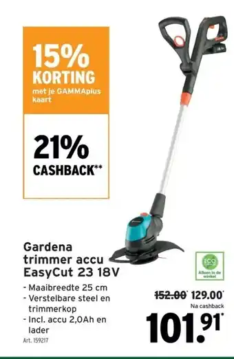 GAMMA Gardena trimmer accu EasyCut 23 18V aanbieding