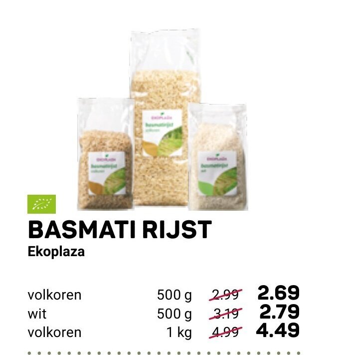 Basmati Rijst Volkoren 500g promotie bij Ekoplaza