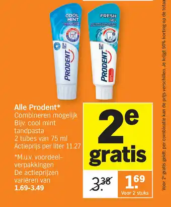 Albert Heijn Alle Prodent Voor 2 stuks aanbieding