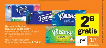 Albert Heijn Kleenex En Tempo Tissues En Zakdoekjes Voor 2 stuks aanbieding