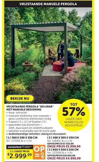 Zelfbouwmarkt VRIJSTAANDE PERGOLA SOLIMAR MET MANUELE BEDIENING aanbieding