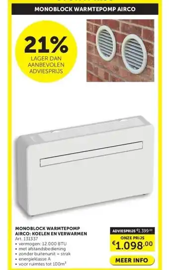 MONOBLOCK WARMTEPOMP AIRCO: KOELEN EN VERWARMEN
