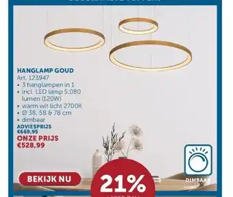 Zelfbouwmarkt HANGLAMP GOUD aanbieding