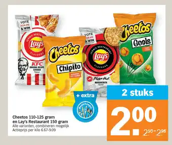 Albert Heijn Cheetos 110-125 gram En Lay's Restaurant 150 gram 2 stuks aanbieding