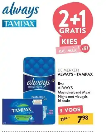 Di ALWAYS Maandverband Maxi Night met vleugels 16 stuks aanbieding