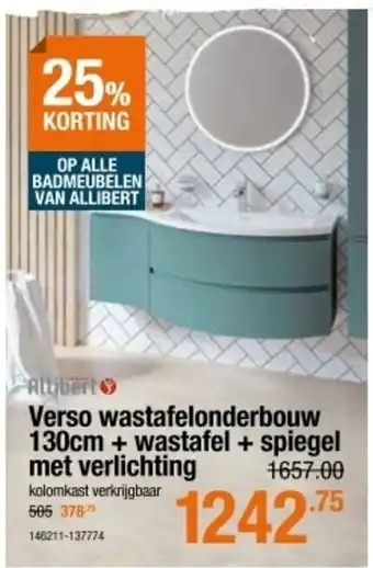 Cevo Verso wastafelonderbouw 130cm + wastafel + spiegel met verlichting aanbieding