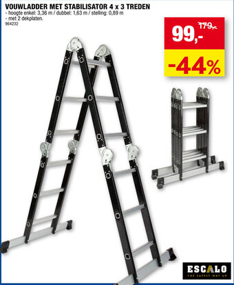 Hubo Vouwladder met stabilisator 4 x 3 treden aanbieding