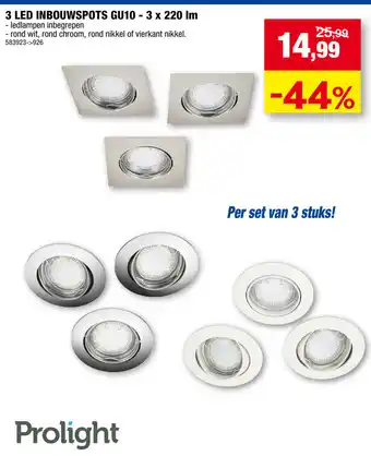 Hubo 3 LED Inbouwspots GU10 - 3 x 220im aanbieding