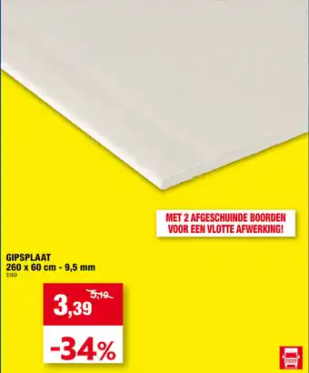 Hubo Gipsplaat 260 x 60cm - 9,5 mm aanbieding