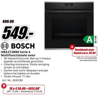 MediaMarkt BOSCH HBA272BB0 Serie 4 Multifunctionele oven aanbieding