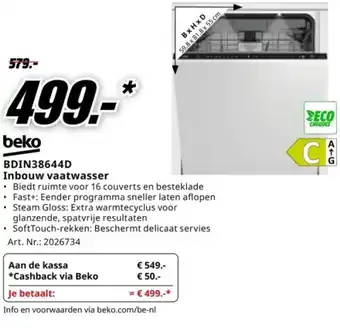 MediaMarkt beko BDIN38644D Inbouw vaatwasser aanbieding