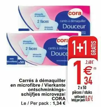 Cora Carrés à démaquiller en microfibre - vierkante ontschminkingsschijfjes microvezel cora aanbieding
