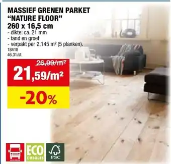 Hubo MASSIEF GRENEN PARKET “NATURE FLOOR” 260 x 16,5 cm aanbieding