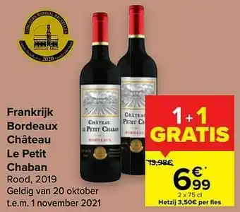 Carrefour Market Frankrijk bordeaux château le petit chaban rood, 2019 aanbieding