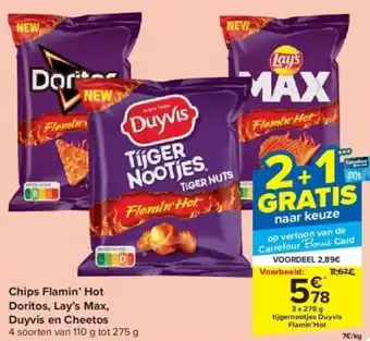 Carrefour Chips Flamin' Hot Doritos, Lay's Max, Duyvis en Cheetos aanbieding