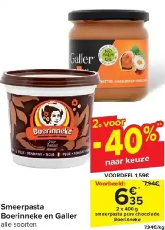 Carrefour Smeerpasta Boerinneke en Galler  2 x 400g aanbieding