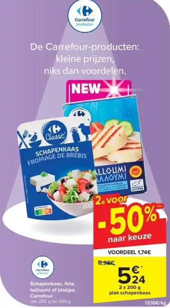 Carrefour Schapenkaas, feta, halloumi of blokjes 200g aanbieding