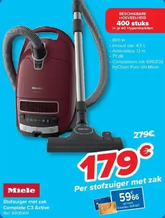 Carrefour Miele Stofzuiger met zak Complete C3 Active aanbieding