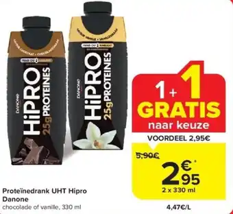 Carrefour Proteïnedrank UHT Hipro Danone 2 x 330ml aanbieding