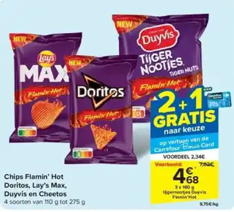 Carrefour Chips Flamin' Hot Doritos, Lay's Max, Duyvis en Cheetos aanbieding