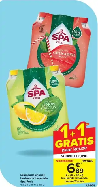 Carrefour Bruisende en niet-bruisende limonade Spa Fruit aanbieding