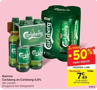 Carrefour Gamma Carlsberg en Carlsberg 0,0% 4 x 25 cl aanbieding