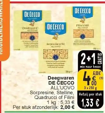 Cora Deegwaren DE CECCO aanbieding