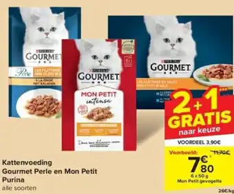 Carrefour Kattenvoeding Gourmet Perle en Mon Petit Purina 6 x 50g aanbieding