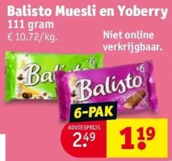 Kruidvat Balisto Muesli en Yoberry 111 gram 6pak aanbieding