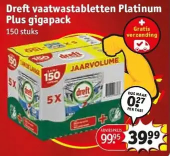 Kruidvat Dreft Vaatwastabletten Platinum Plus Gigapack 150 stuks aanbieding