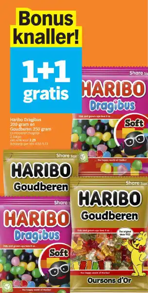 Albert Heijn Haribo Dragibus 200 gram en Goudberen 250 gram aanbieding