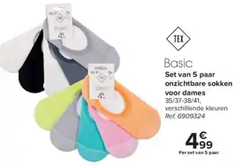 Carrefour Basic Set van 5 paar onzichtbare sokken voor dames aanbieding