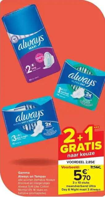 Carrefour Market Gamma Always en Tampax aanbieding